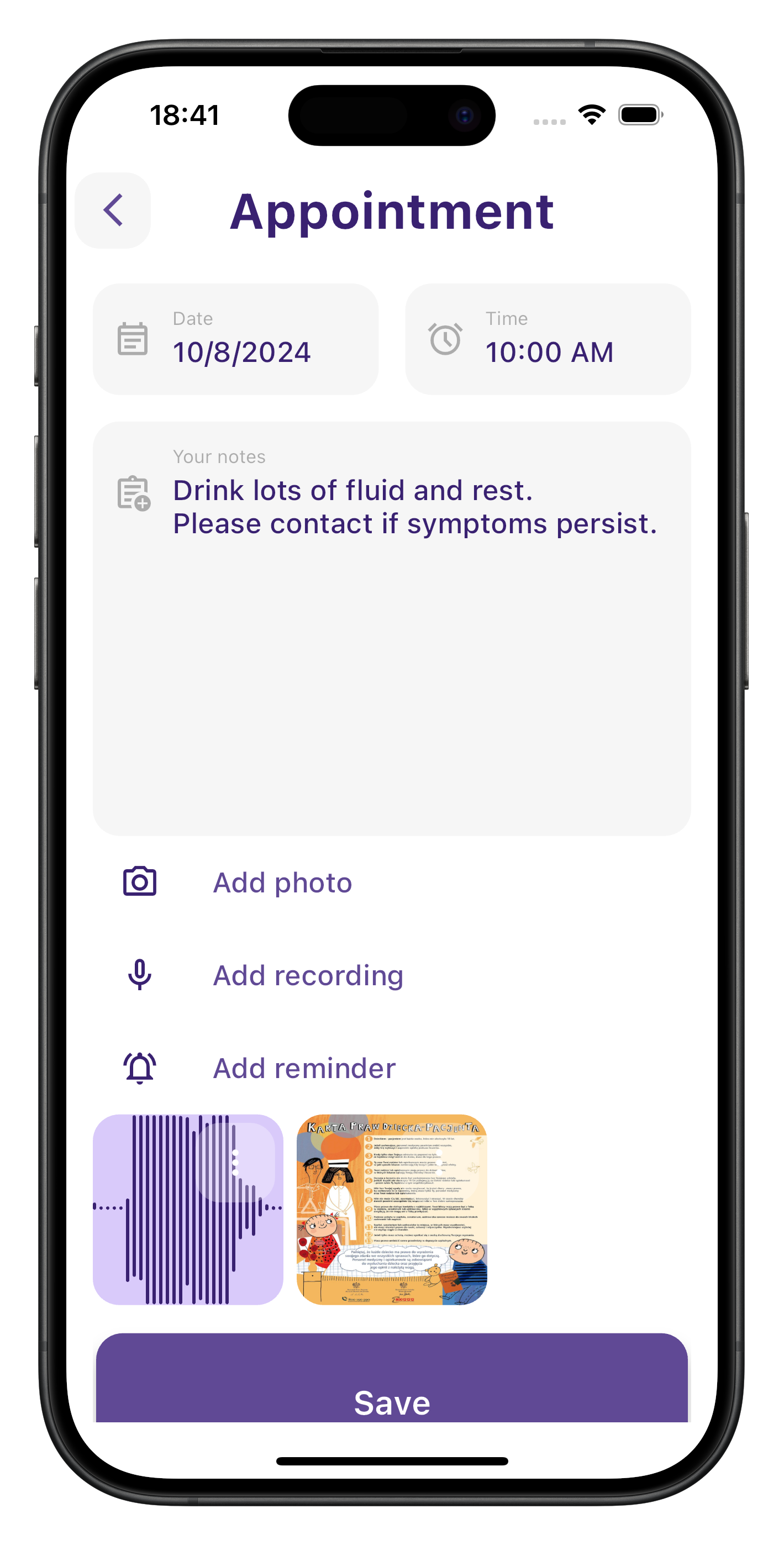 MedKid Appointment View